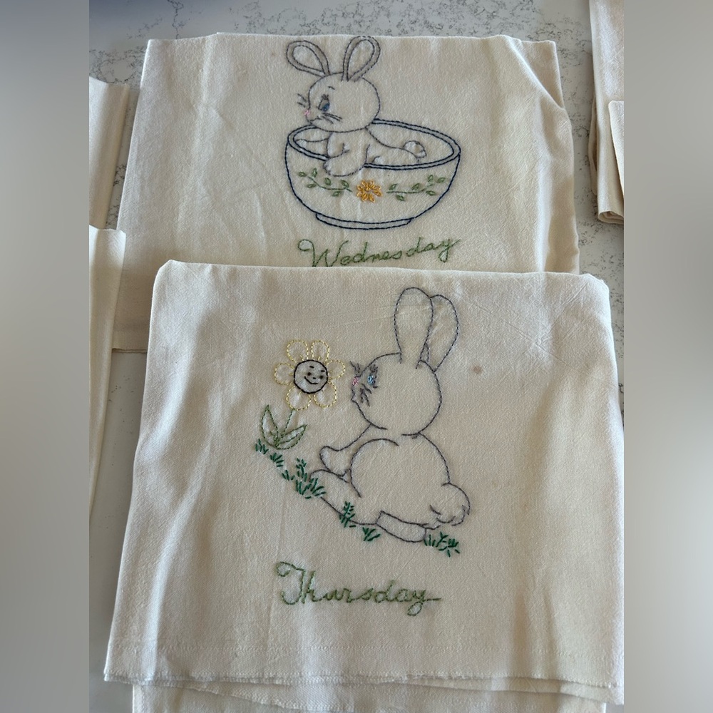 Embroidered Bunny Days of the week Tea Towels - Picture 2 of 6